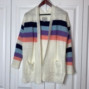 Oversized Long Open Cardigan Multicolor Stripe Knit Size Small